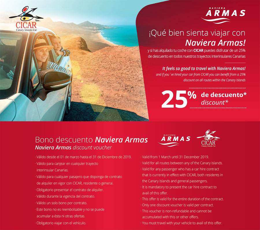 25% Descuento en Naviera Armas alquilando con Cicar